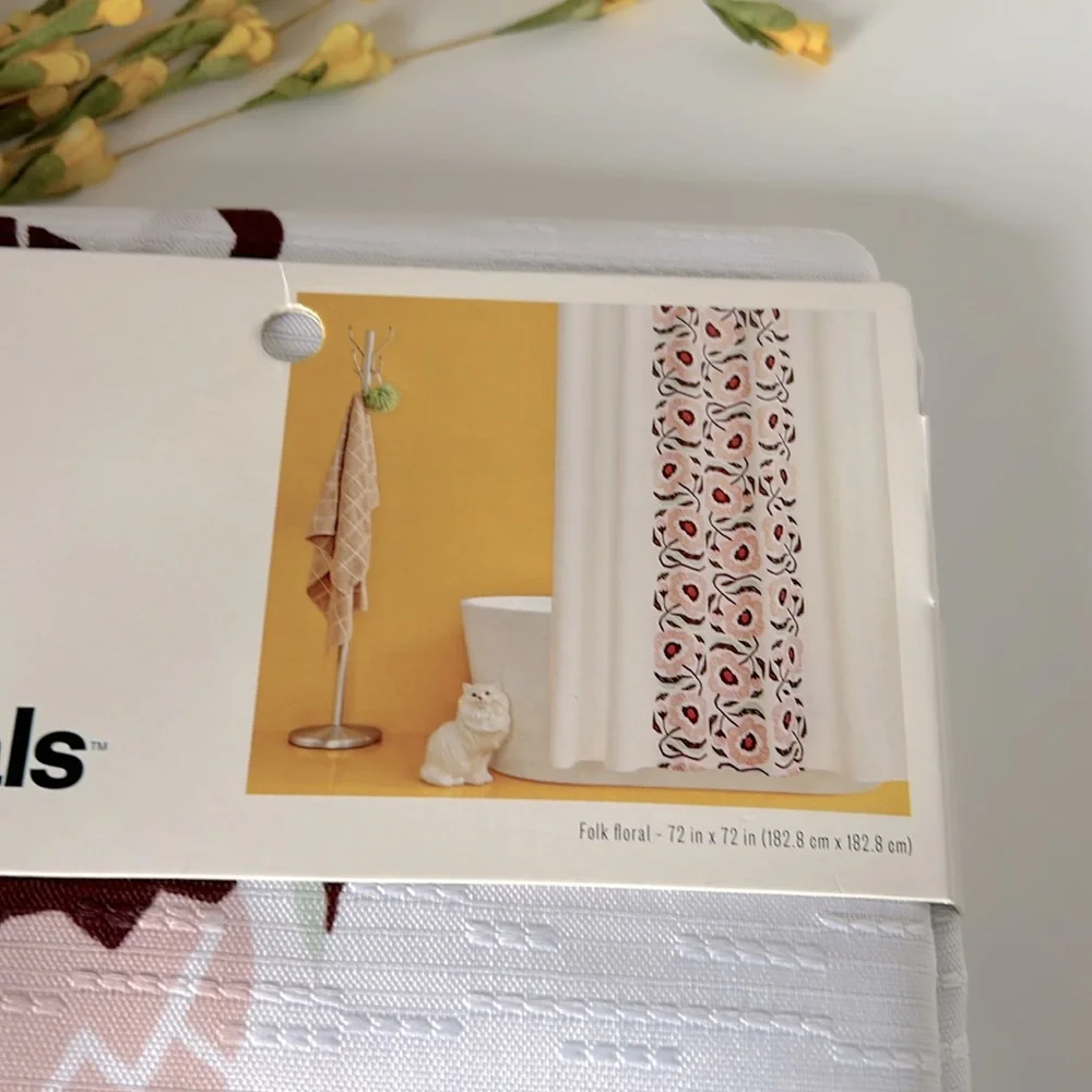 Room Essentials Target Folk Floral Print Shower Curtain White Pink Burgundy